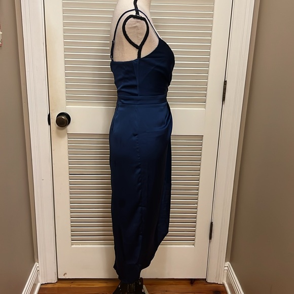 Lulu's Fabulous Affair Satin Surplice Tulip Midi Dress/Navy Blue, Size XS, NWT - Picture 8 of 17